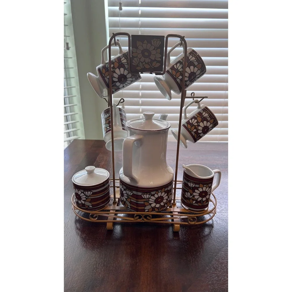 Vintage Mid-Century Modern Japan Retro Flower Power Ceramic Tea Set 1970's Decor
